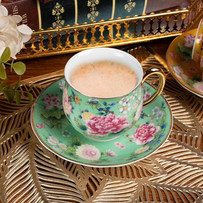KAMMAK Tea Cup and Saucer, Ceramic Coffee Cups, 7.1 oz, Afternoon Tea and - Image 5