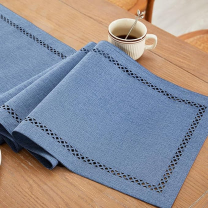 Rustic Burlap Table Runner, Machine Washable, Thick Textured Lattice Cutwork by Aoztio