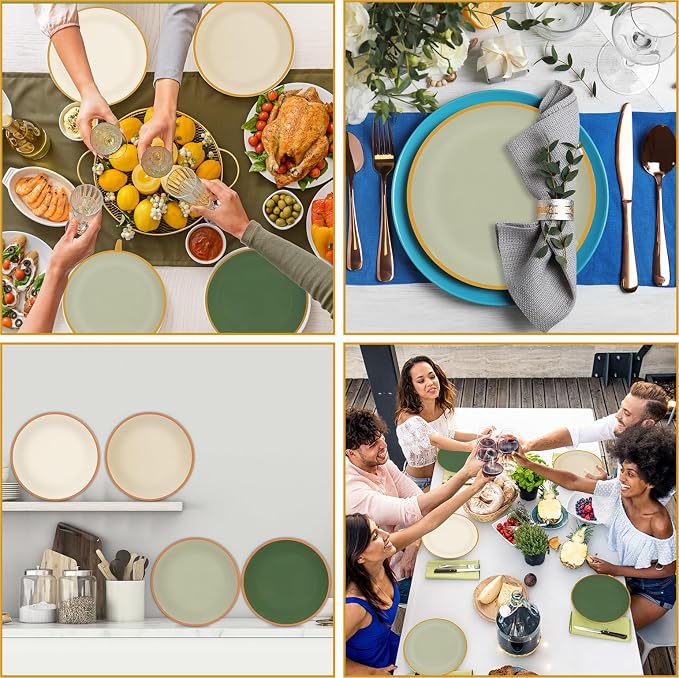 4 Set 10 Inch Sage Green Dinner Plates Melamine Sage Green Dinnerware Set - Image 7