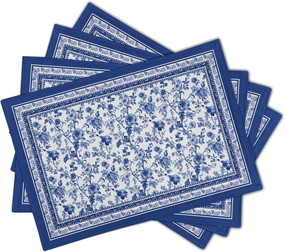 Blue Floral Branches Placemats Set of 4 ，12 x 18 Inch Chinoiserie Table Mats Washable Heat Resistant Linen Fabric Rectangle Place Mat for Indoor Outdoor Kitchen Dining Home Decor