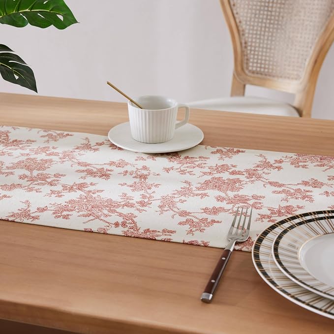 French Pastoral Farmhouse Table Runners, 13x60 Inch Red | 100% Organic Cotton - Image 5