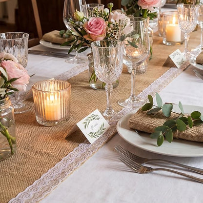 Tatuo 12 Pcs Lace Burlap Table Runner 12'' x 72'' Rustic Jute Hessian Farmhouse - Image 4