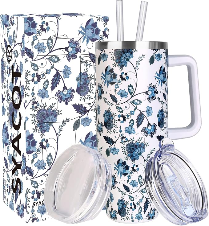 SYACOT 40 oz Tumbler with Handle and Straw Stainless Steel Insulated Tumbler by SYACOT
