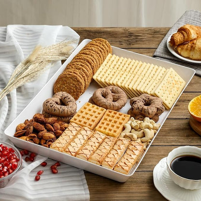 6 Pack, 16" x 11" Large White Serving Trays Set - Reusable Plastic Serving Platters for Cookie, Appetizer, Charcuterie, Snack, Dessert, Party Food Display - Stackable Kitchen CounterTop Tray, BPA Free