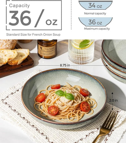 GBhome 8.5'' Ceramic Pasta Bowls, 36oz Stoneware Salad Bowls Set of 6 | - Image 2