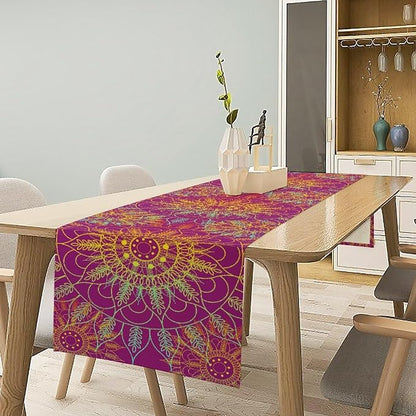 YCness Mandala Table Runner Abstract Colorful Modern Art Golden Purple Kitchen - Image 3