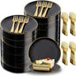 Festiva 400Pcs Black Gold Dessert Plates 6.3" with Forks 5"- 200PCS Small Disposable Dessert/Cake/Appetizer Plates and 200PCS Forks - Serve 200 Guests for Birthday Party& Wedding