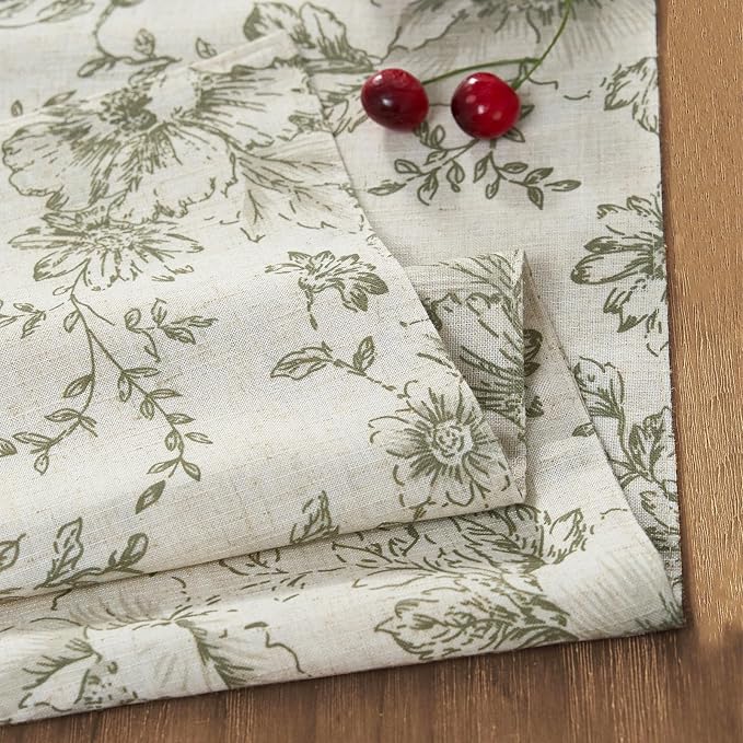 jinchan Green Floral Linen Table Runner 13 x 72 Inch Rustic | Nature-inspired - Image 8