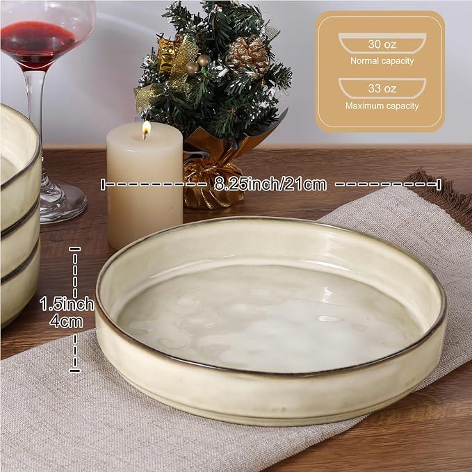 LIANYU Stoneware Pasta Bowls, 8.25’’ Large Bowl Sets of 4 | Round Shallow - Image 2