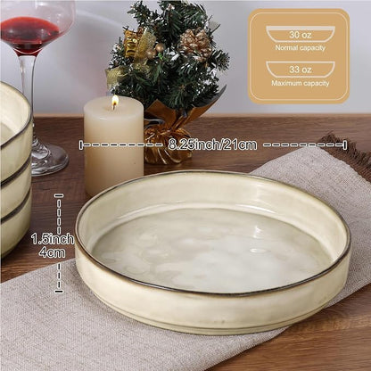 LIANYU Stoneware Pasta Bowls, 8.25’’ Large Bowl Sets of 4 | Round Shallow - Image 2
