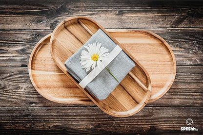 Acacia Wooden Serving Trays Set of 2 - Rectangular Oval Shaped Wood Plates for Charcuterie Cheese Bread Fruit Vegetable Dip Sushi - Rustic Serving Platter Shallow Dishes -14x7 & 11x5.5 In.