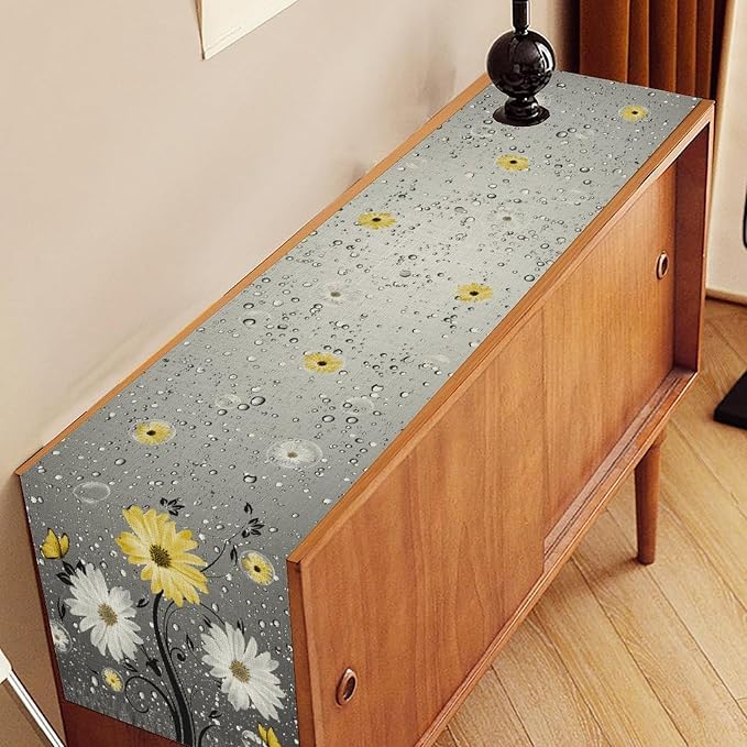Daisy Floral Table Runner, Rustic Farmhouse Spring Yellow Floral Flower Boho - Image 2