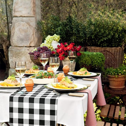 Buffalo Plaid Table Runner Black and White 14W x 108L, 1 Piece | Waterproof - Image 3