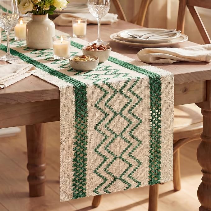 Artoid Mode Emerald Stripe Diamond Woven Table Runner 12x72 Inch | Holiday by ArtoidMode