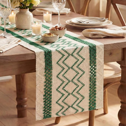 Artoid Mode Emerald Stripe Diamond Woven Table Runner 12x72 Inch | Holiday by ArtoidMode