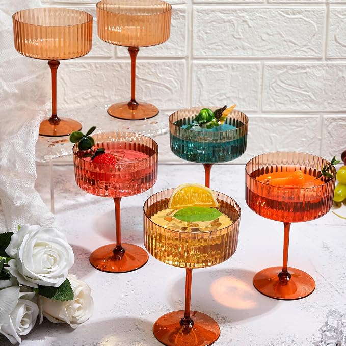 Jingmore 12 Pcs Ribbed Martini Glasses 10 oz Disposable Plastic Vintage Ribbed - Image 3
