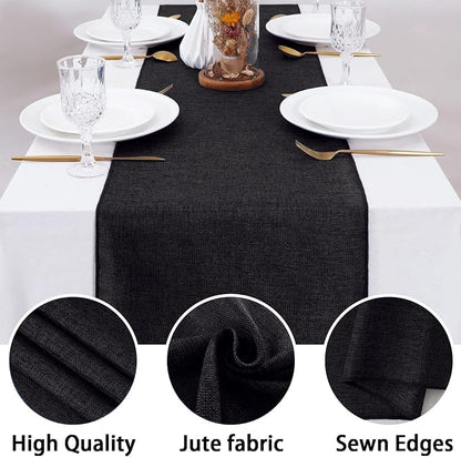Black Burlap Table Runners 2 Packs 13x108 Inch Rustic Boho Table Runner | - Image 5