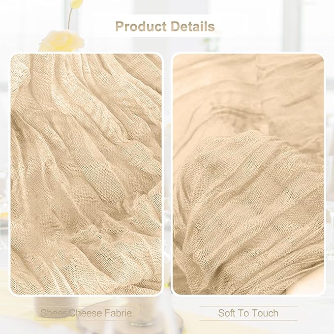6 Pack Nude Cheesecloth Table Runner 35x120 Inch 10Ft Rustic Gauze Cheese Cloth - Image 2