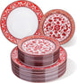 Red Plastic Plates, Fancy Disposable Pates, 10.25" dinner & 7.5" dessert plates by Hioasis