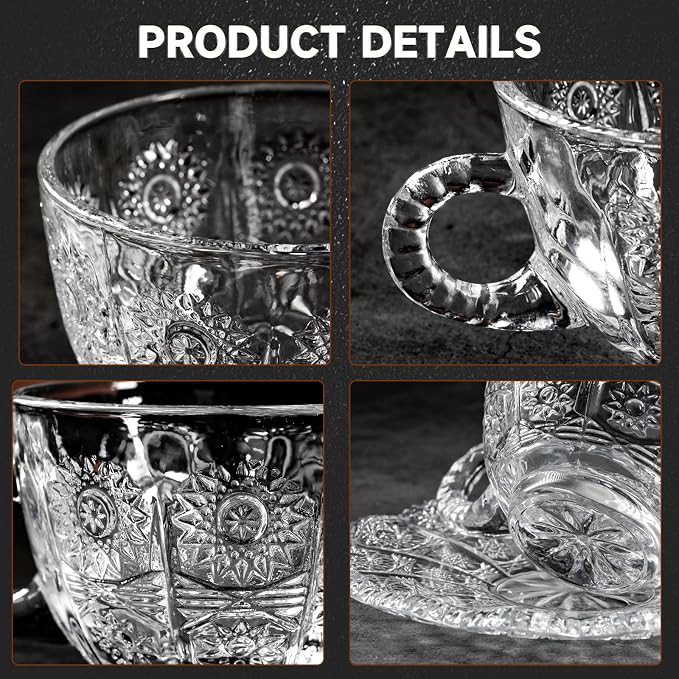 Glass Teacups and Saucers Set of 6, Vintage Coffee Mugs - Image 8