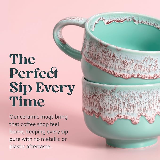 NOVA CERAMICS Mint Green Coffee Mug - 16 oz Ceramic Mug - Nebula | Green Mint - Image 5