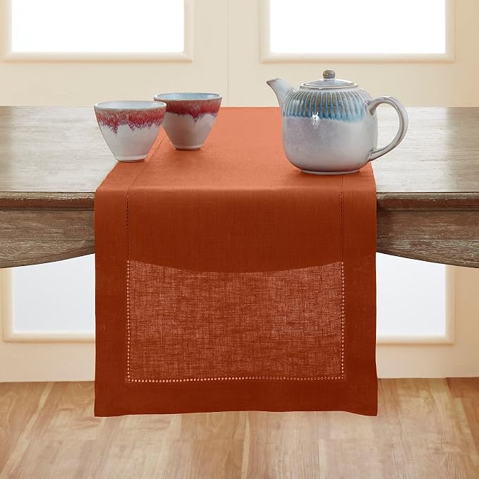 Solino Home 100% Pure Linen Table Runner Cinnamon Hemstitch, 14 x 108 in | by SolinoHome