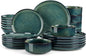 vancasso Starry Plates and Bowls Sets for 6, 24 Pieces Dinnerware Sets, Green Reactive Glaze Dishes Sets for Kitchen, Scratch Resistant Stoneware Dishes Set, Dishwasher and Microwave Safe