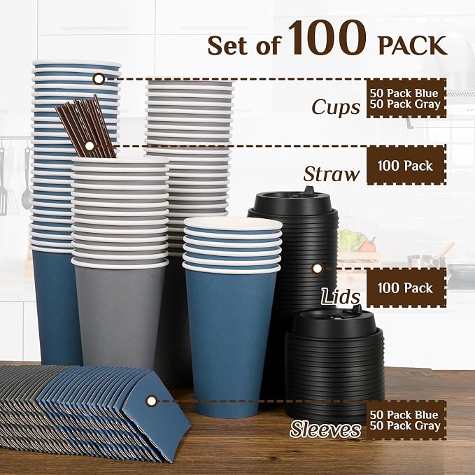 LITOPAK 100 Pack 16 oz Disposable Coffee Cups - Image 7