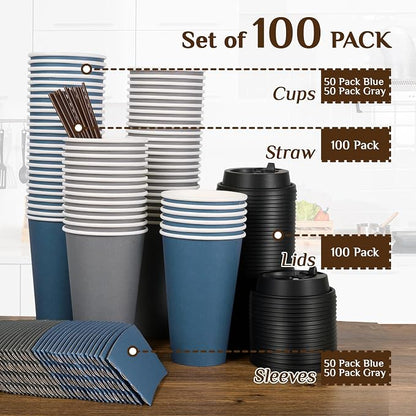 LITOPAK 100 Pack 16 oz Disposable Coffee Cups - Image 7