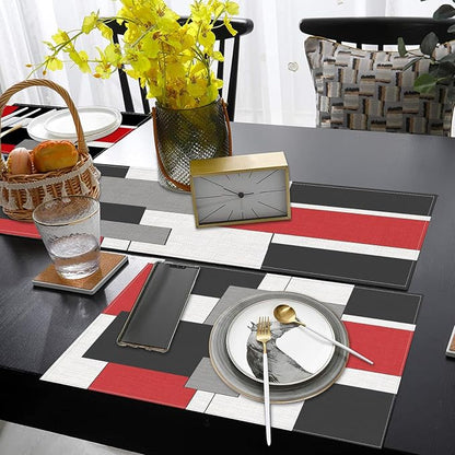 Table Runner and Placemats Set of 6, Geometric Abstract | Art Painting Red Art - Image 6