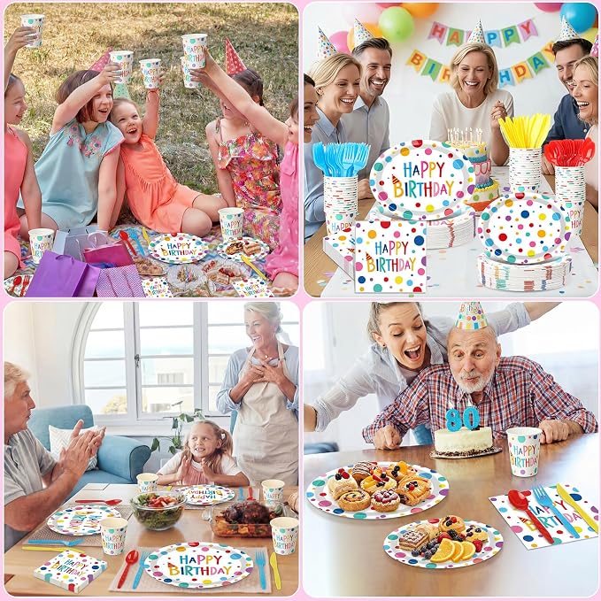 350 Pcs Happy Birthday Party Supplies Oval Paper Plates Set - Image 7