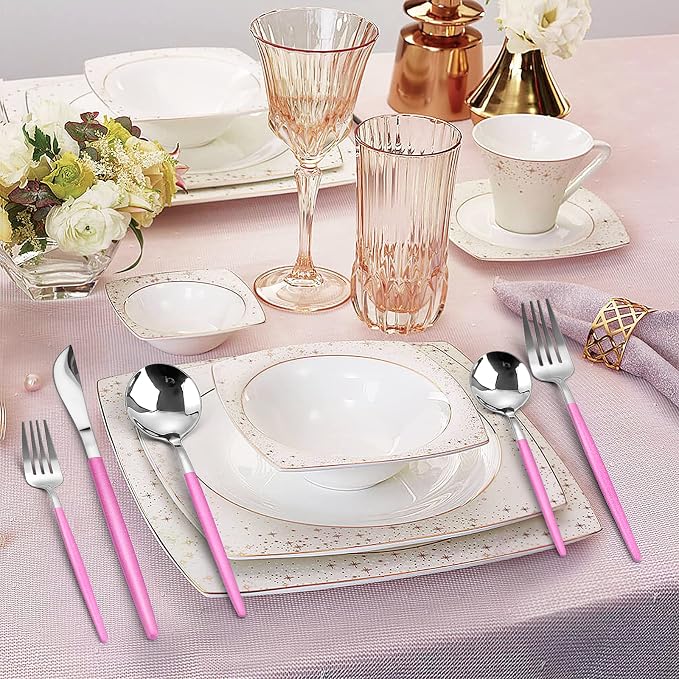 VANVRO Mirror Silver Rosy Silverware Set, 20-Piece Stainless Steel Flatware Set - Image 6