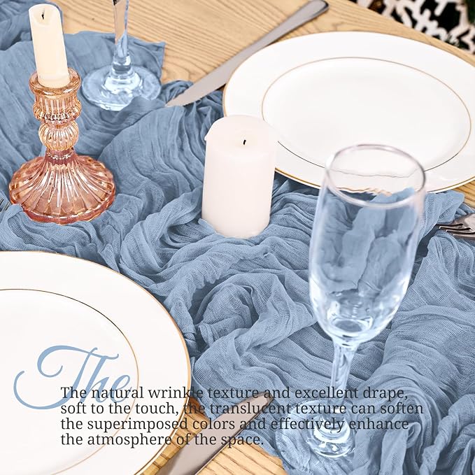 4 Pack Dusty Blue Table Runner 17 x 108inch Cheesecloth Table Runner Boho Gauze - Image 4