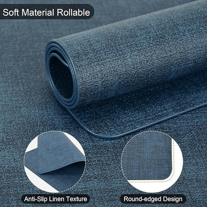 Faux Leather Placemats Set of 6, Heat Resistant Wipeable Washable Vinyl Place Mats, Waterproof Anti-Slip Dining Table Mats, Suitable for Indoor & Outdoor Use (Navy Blue)