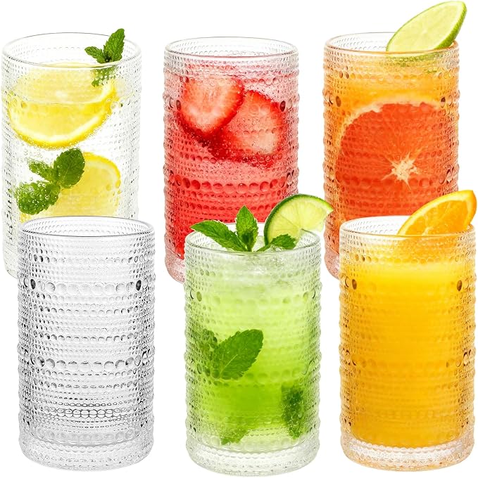 Vintage Hobnail Drinking Glasses Set of 6, 12 Oz Glass Cups by Elitrivox