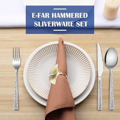 E-far 12-Piece Hammered Silverware Set, Stainless Steel Flatware Set - Image 7