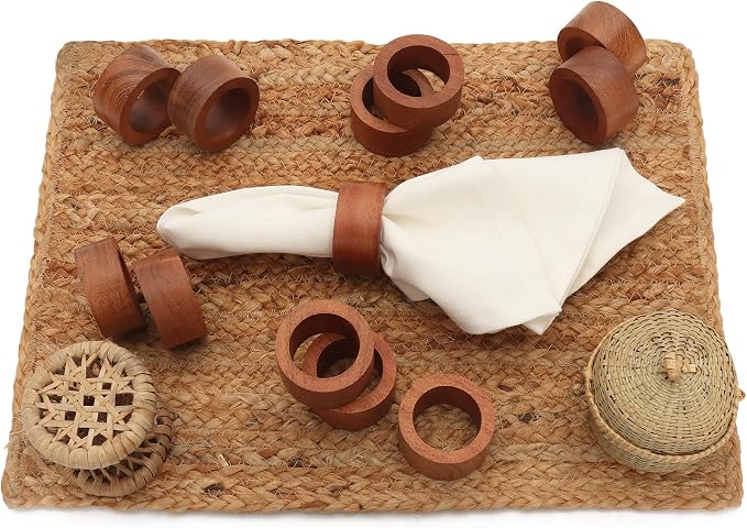 Handmade Acacia Wooden Napkin Rings Set of 12 - Image 5