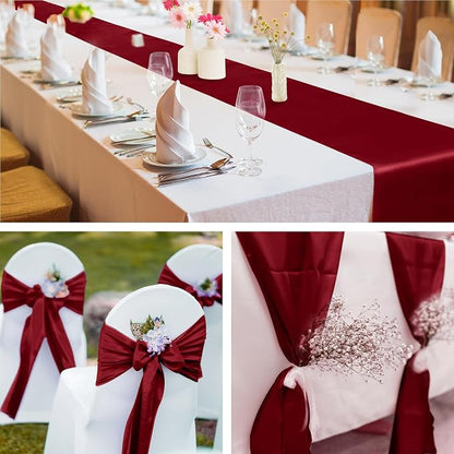 Aneco 12 Pack Satin Table Runner 12 x 108 Inch Burgundy Long Wedding Satin Silk - Image 6
