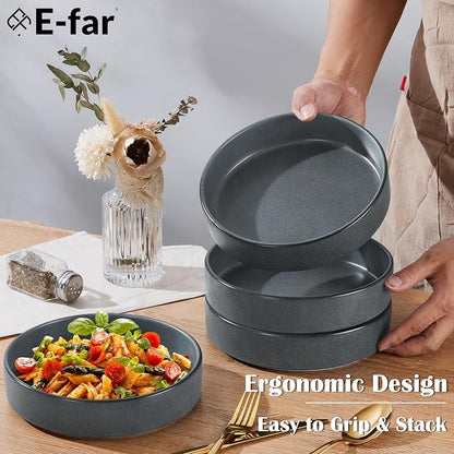 E-far Pasta Bowls Set of 4, 35oz Large Stoneware Bowl Plates | Reactive Glaze - Image 3