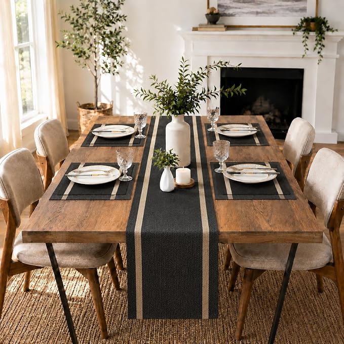 FAVE Woven Black Table Runner Woven - Image 2