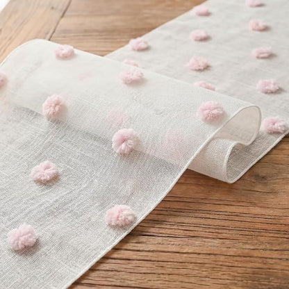 Artoid Mode Pink Pom Pom Tulle Table Runner, Seasonal Washable Kitchen Dining - Image 6