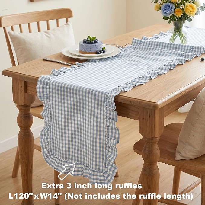 Eternal Beauty 14x120 Gingham Ruffle Table Runner, 100% Washed Cotton Plaid - Image 5