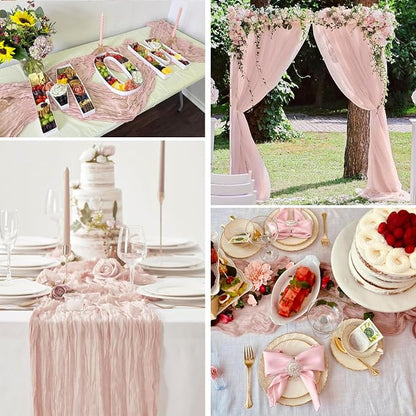 6 Pack Dusty Pink Cheesecloth Table Runner 35x120 Inch Semi Sheer Boho Gauze - Image 3