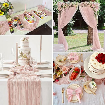 10 Pack Dusty Pink Spring Summer Cheesecloth Table Runners 35x120 Inches - Image 8