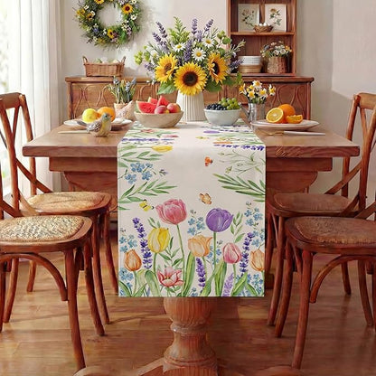 Spring Floral Table Runner Decorations, Tulip and Lavender Farmhouse Table Scarf - Image 7