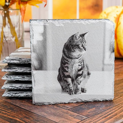 Blue Ridge Mountain Gifts - Set of 4 Custom Pet Coasters Printed with Photos of Your Cat, Memorial Gift for Cat Lovers, Square Ceramic Coaster for Pet Owners