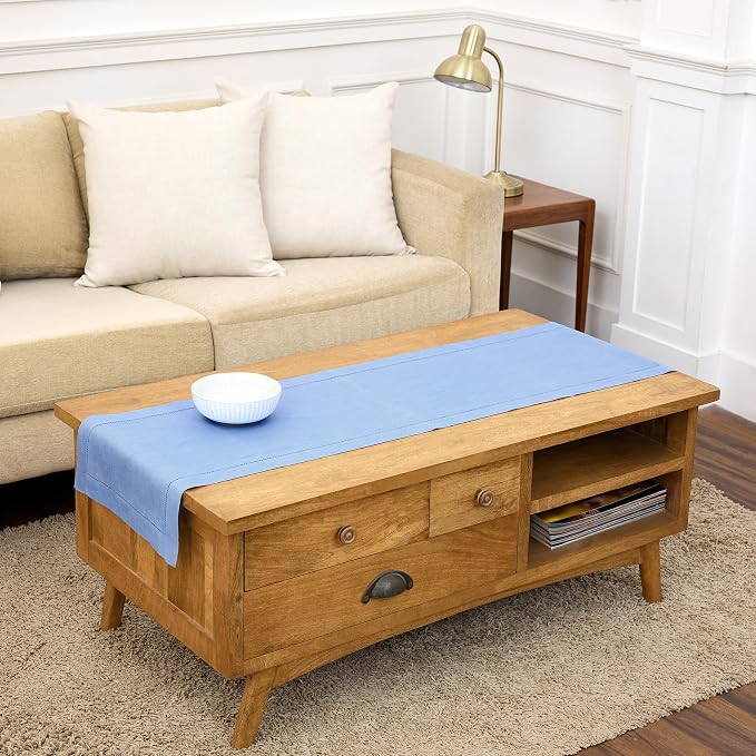 Solino Home 100% Pure Linen Dining Table Runner Cornflower Blue, 14 x 60 in | by SolinoHome
