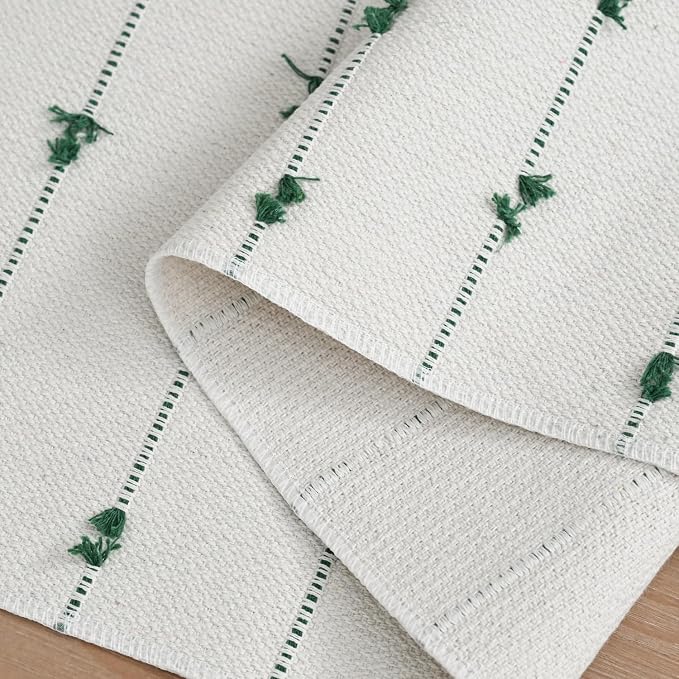 Artoid Mode Dark Green Boho Farmhouse Cotton Woven Table Runner, Seasonal - Image 6