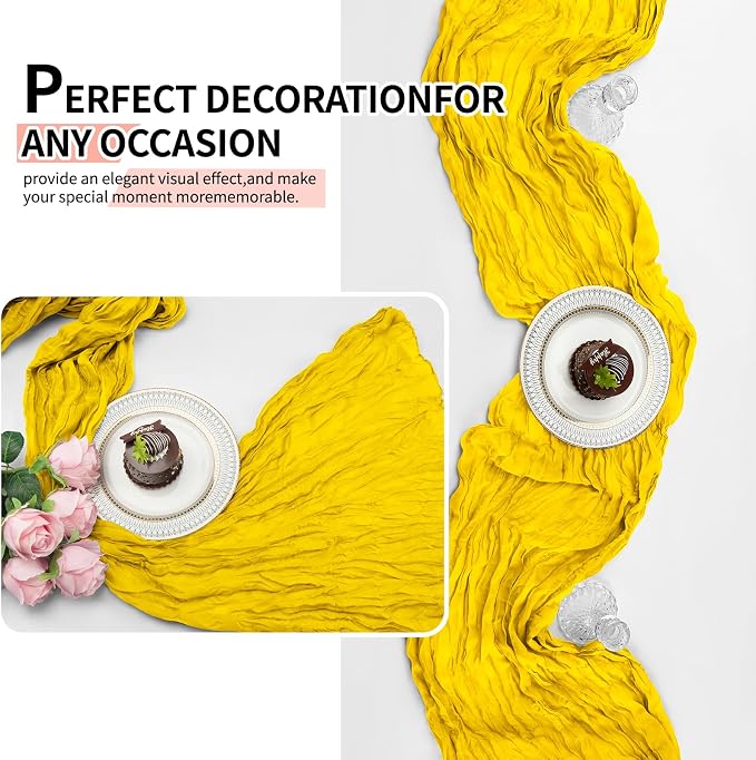 12 Pcs Lemon Yellow Cheesecloth Table Runner 10Ft, Gauze Table Runners 21.5 x - Image 5