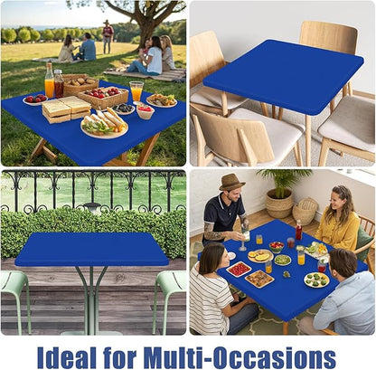Spandex Picnic Table Cloth 2 Pack, Elastic Fitted Tablecloths for Square Tables, Stretch Washable Patio Table Cover for Outdoor, Camping, Banquet and Parties (Blue, 34"x34")